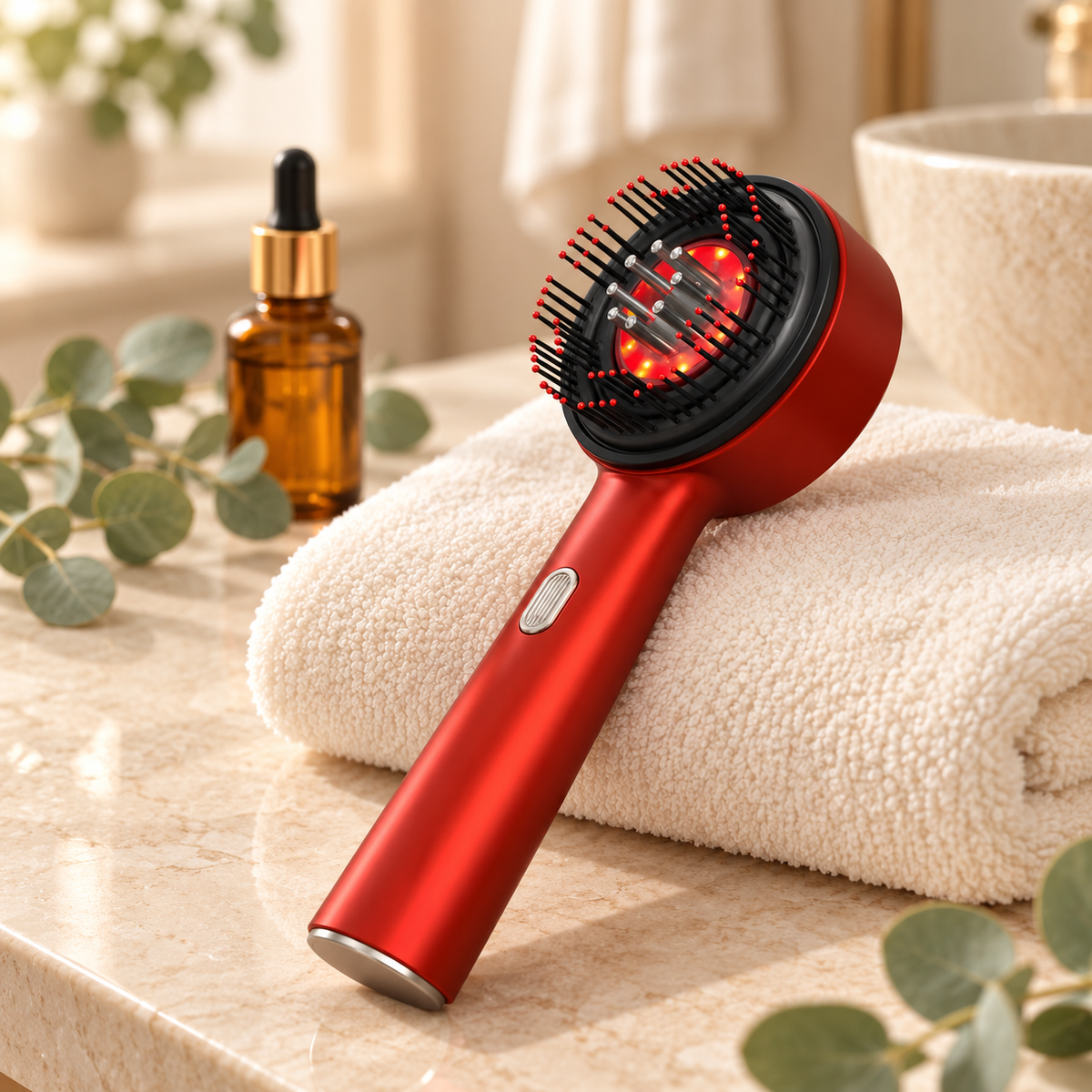 Peigne Masseur Cuir Chevelu Lumière Rouge | Stimule la Pousse & Apaise le Stress