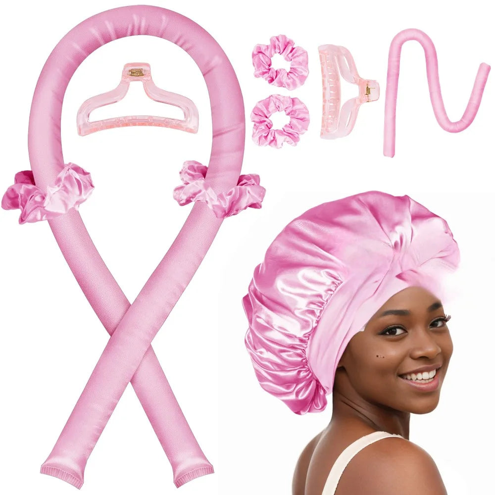 Bandeau a boucles sans chaleur en satin enroule dans des cheveux ondules