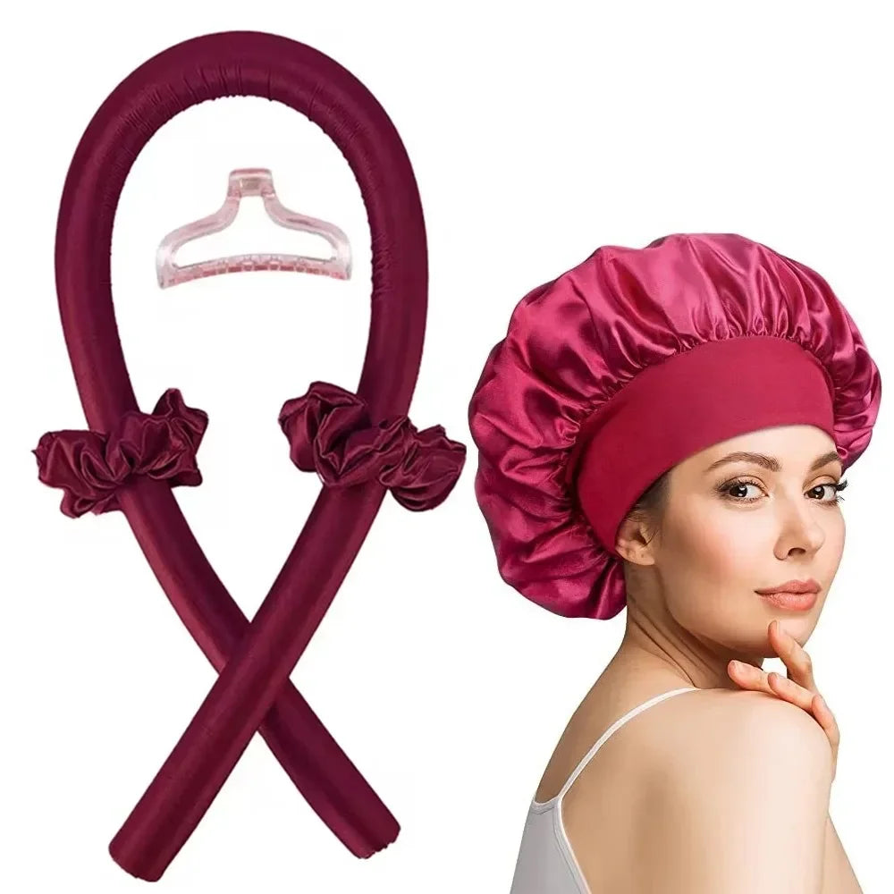 Bandeau a boucles sans chaleur en satin enroule dans des cheveux ondules