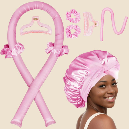 Bandeau a boucles sans chaleur en satin enroule dans des cheveux ondules