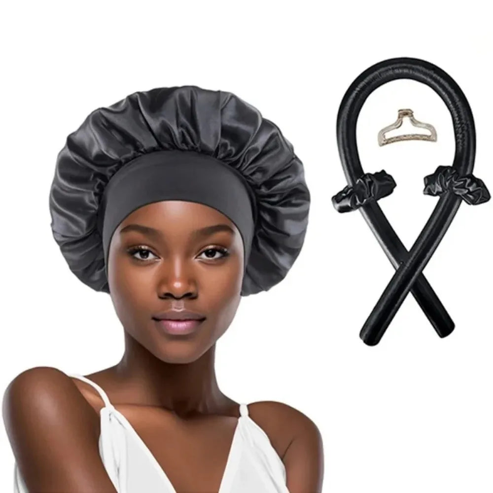Bandeau a boucles sans chaleur en satin enroule dans des cheveux ondules