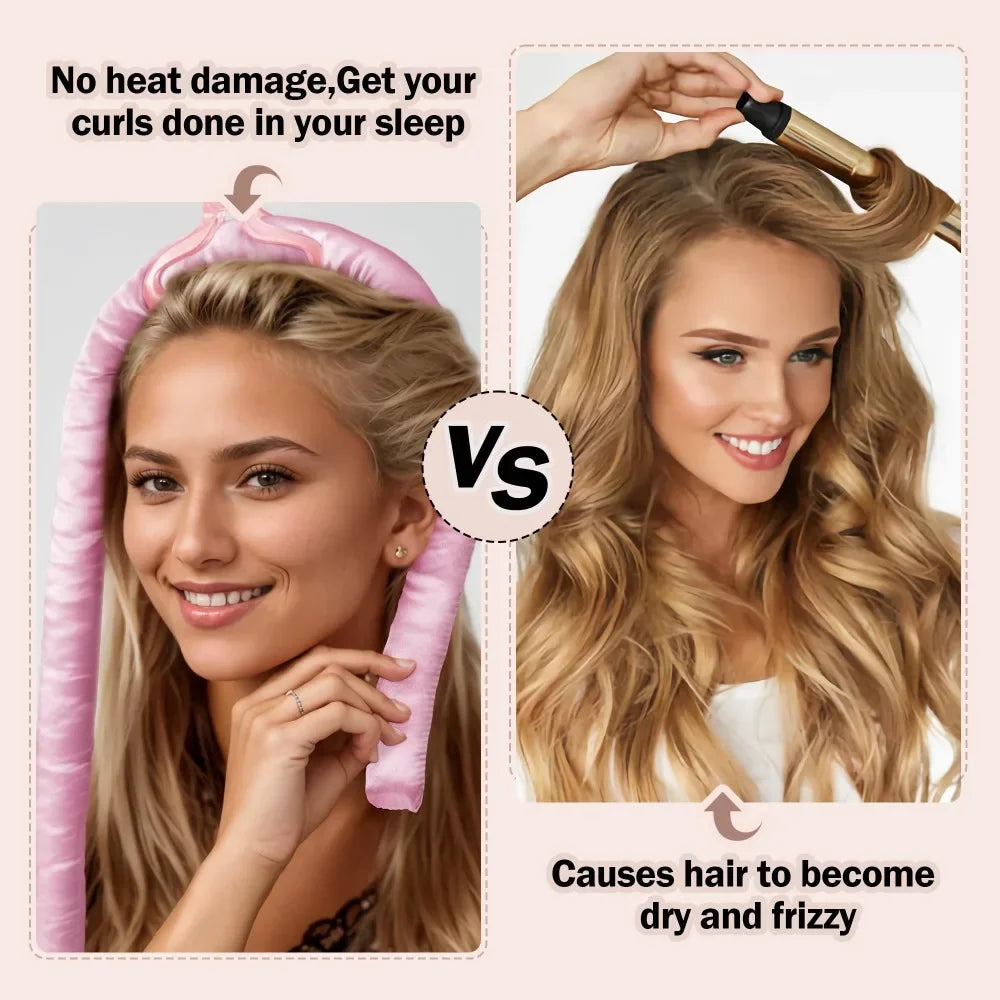 Bandeau a boucles sans chaleur en satin enroule dans des cheveux ondules