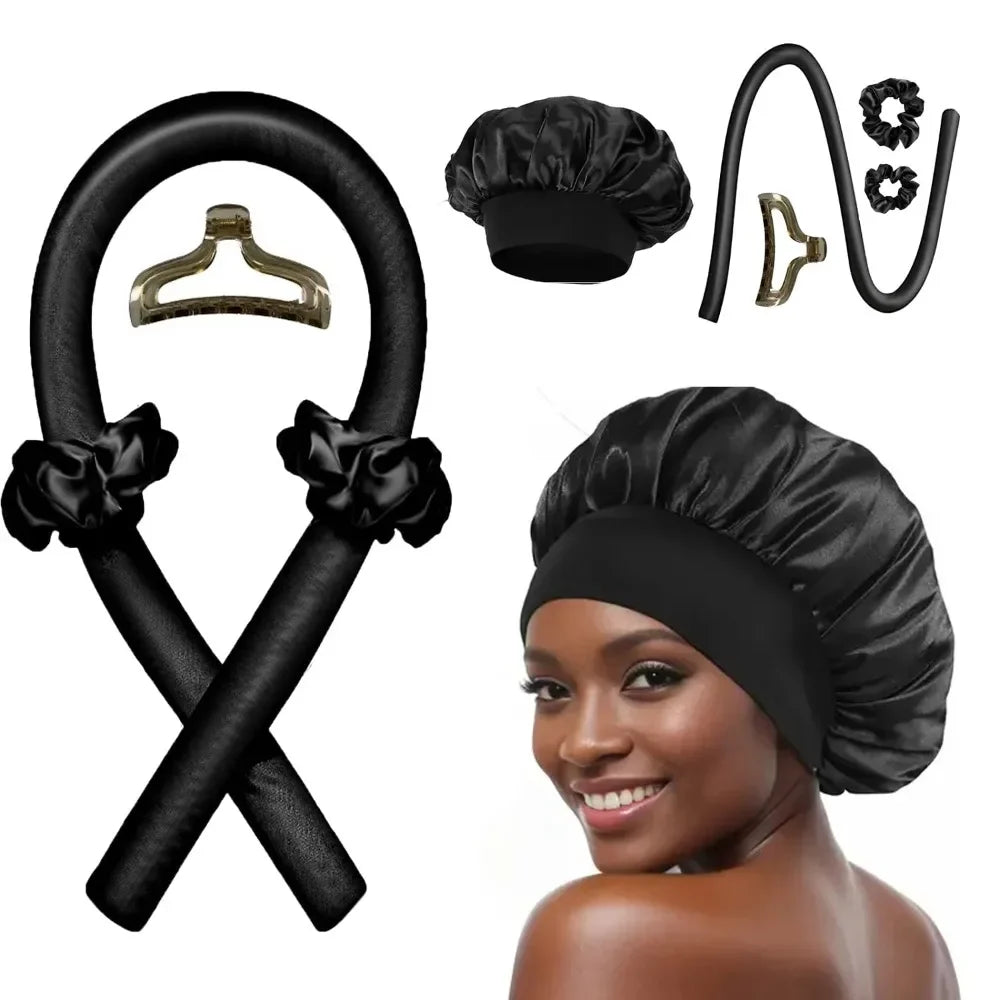 Bandeau a boucles sans chaleur en satin enroule dans des cheveux ondules